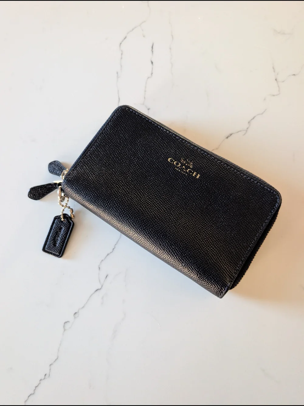 COACH Dark Navy Zip-Around Leather Wallet